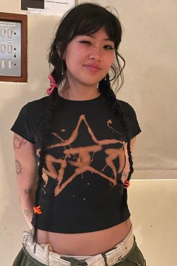 2000s Star Print Crop Top Women Short Sleeve Graphic T Shirts Baby Tee Y2k Aesthetic Clothes Fairy Grunge Top Vest Cropped Tank Top