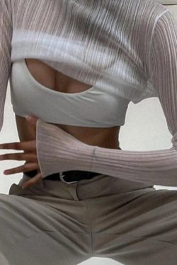 2023 Fall Elegant See Through Long Sleeve Mock Neck Women Tops Fashion Streetwear Sexy T Shirts Tees Slim Clothes