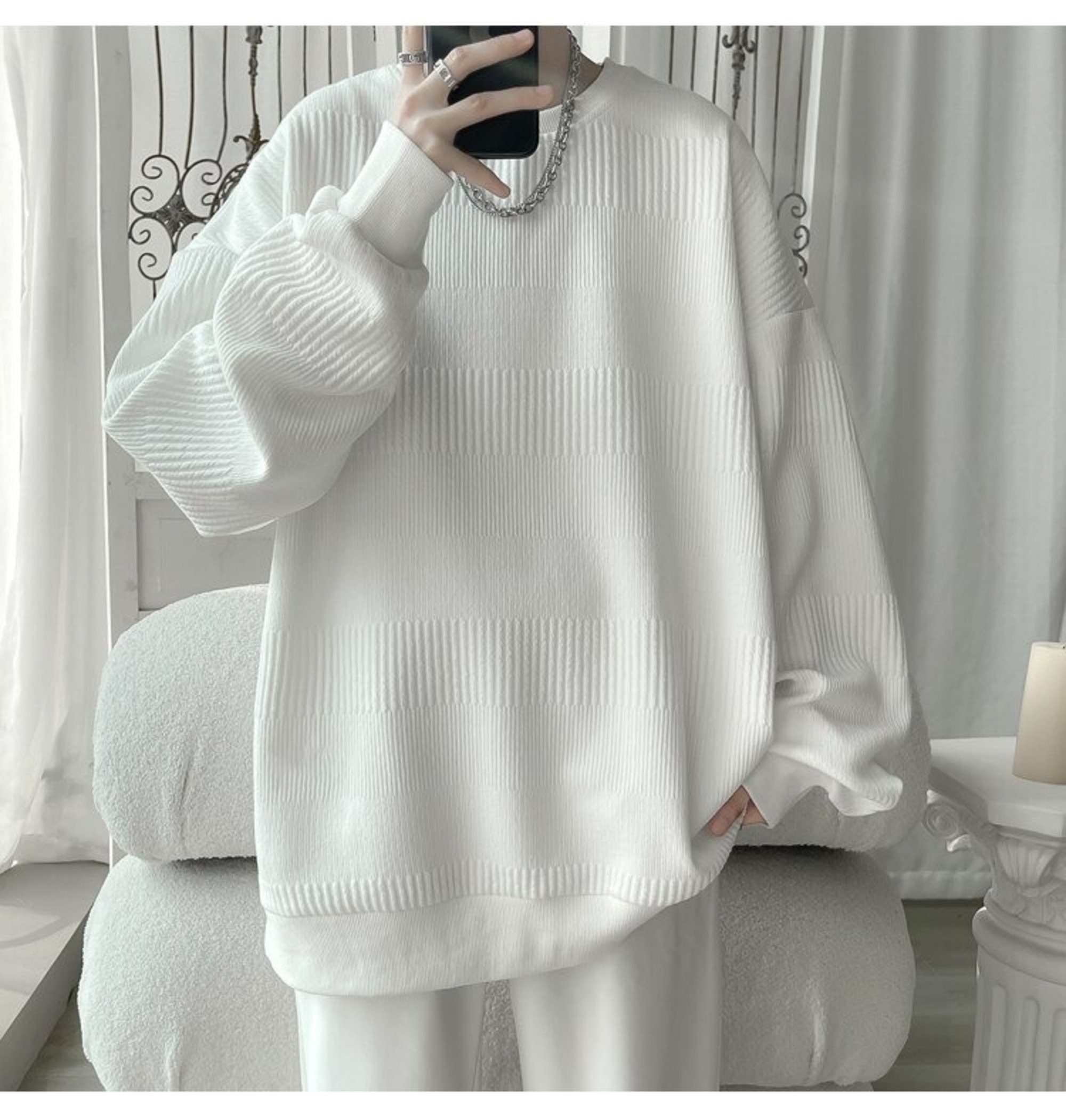 2023 Hoodies Jacquard Sweatshirt Mens White Pullover Streetwear Casual Fashion Clothes Mens Oversized Korean Harajuku T Shirt