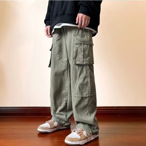 2023 Spring New Retro Cargo Pants Men's Multi Pockets Straight Tube Cityboy Pant Fashion Streetwear Vintage Mopping Trousers