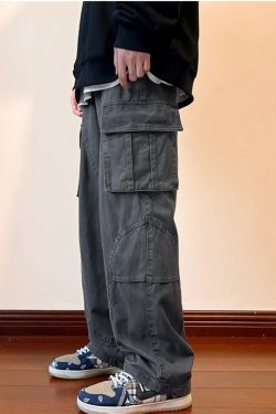 2023 Spring New Retro Cargo Pants Men's Multi Pockets Straight Tube Cityboy Pant Fashion Streetwear Vintage Mopping Trousers