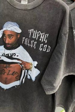 2pac Vintage T Shirt Rapper Graphic Print Cotton Oversize Hop Streetwear Washed