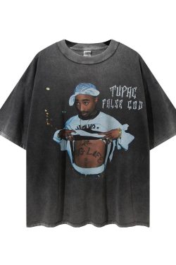2pac Vintage T Shirt Rapper Graphic Print Cotton Oversize Hop Streetwear Washed