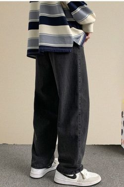  Autumn New Streetwear Baggy Jeans Men Korean Fashion Loose Straight Wide Leg Pants Male Brand Clothing Black Light Blue