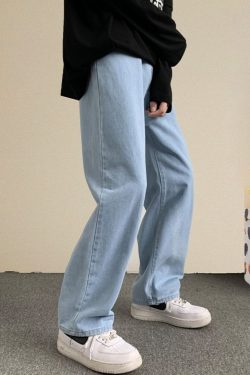  Autumn New Streetwear Baggy Jeans Men Korean Fashion Loose Straight Wide Leg Pants Male Brand Clothing Black Light Blue
