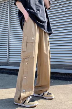 New Men Cotton Cargo Pants Harajuku Style Straight Casual Pants For Men Solid Big Pockets Loose Wide Leg Design Trousers
