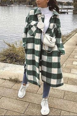 New Women Oversized Coat Long Checked Casual Fashion Chic Women Jackets Long Windbreaker Outfits