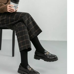 Plaid Wool Fabric Winter Pants For Your Love Dark Academia Formal High Waist Ankle Length Loose Harem Pants For Your Minimal Style