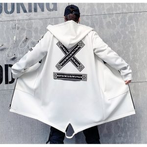 Spring Autumn Men With Hooded Jackets Print Harajuku Windbreaker Band Coat Male Casual Outwear Hip Hop Streetwear Coats