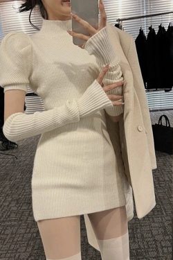 Spring Knitted Dress Party Sexy Slim Casual Y2k Mini Dress Sweater Women Design Long Sleeve Elegant One Piece Dress Korean