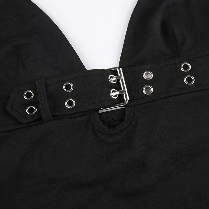 Aesthetic Black V Neck Halter Crop Top Dark Academia Clothing Off The Shoulder Top Punk Clothes