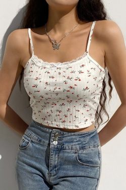 Aesthetic Floral Print Sleeveless Lace Off The Shoulder Crop Top Y2k Crop Top Trendy Clothes