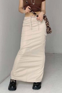 Aesthetic Grunge Retro Long Cargo Skirt Streetwear 2000s Clothing Trendy Clothes Y2k Clothing