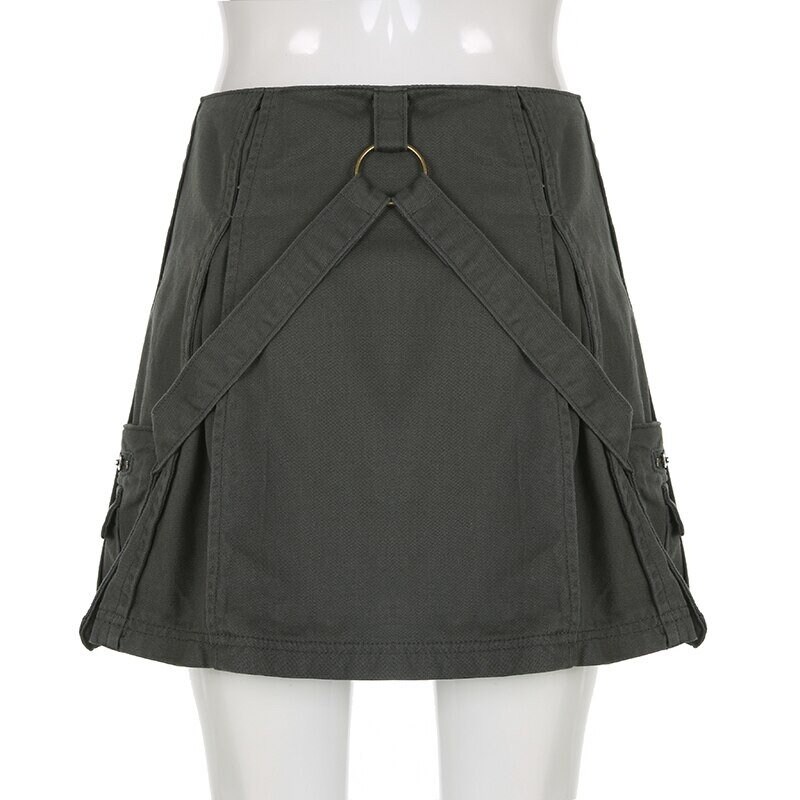 Aesthetic High Waist Zipper Pockets Grunge Denim Mini Skirt Trendy Clothes