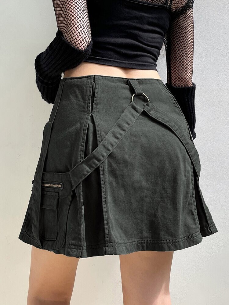 Aesthetic High Waist Zipper Pockets Grunge Denim Mini Skirt Trendy Clothes