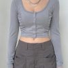 Aesthetic Long Sleeve Buttons 2000s Cropped Y2k Top Trendy Clothes
