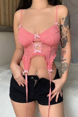 Aesthetic Pink V Neck Lace Sexy Corset Top Trendy Clothes Y2k Clothing