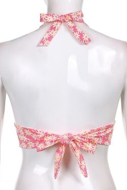 Aesthetic Sleeveless Pink V Neck Flower Print Backless Floral Crop Top