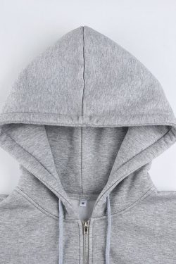 Aesthetic Y2k Grunge Long Sleeve Cropped Zip Up Hoodie Trendy Clothes