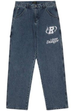 American Street Clothing Retro Trend Pocket Jeans Female Letter Star Print High Waist Casual Oversized Straight Pants Women