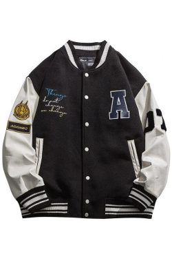 American Streetwear Retro Varsity Jacket Men Embroid Letterman Bomber Jacket Brown Baseball Jacket College Coats Harajuku Unisex