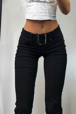 Angelica Low Waisted Belted Y2k Trousers