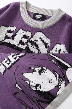 Anime Sweater Harajuku Knitted Sweater Anime Streetwear Anime Sweatshirt Y2k Japanese Streetwear Harajuku Gift For Her Gift For Him
