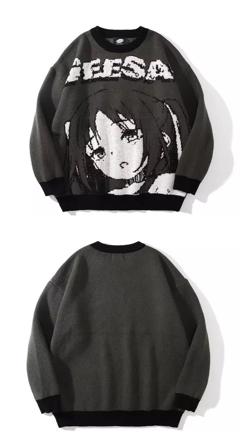 Anime Sweater Harajuku Knitted Sweater Anime Streetwear Anime Sweatshirt Y2k Japanese Streetwear Harajuku Gift For Her Gift For Him
