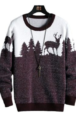 Autumn Winter Christmas Sweater Men Pullovers Deer Print Knitted Sweaters Unisex Man Woman Funny Christmas Sweater