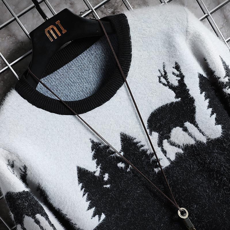 Autumn Winter Christmas Sweater Men Pullovers Deer Print Knitted Sweaters Unisex Man Woman Funny Christmas Sweater