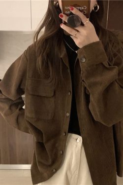 Autumn Winter Loose Corduroy Shirt Single Breasted Casual Long Sleeve Outerwear Vintage Cardigans