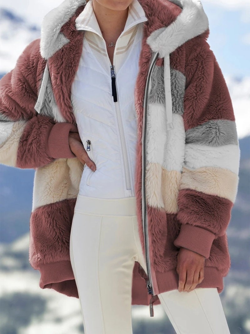 Autumn Winter Thick Warm Teddy Coat Woman Lapel Long Sleeve Fluffy Hairy Faux Fur Jackets Female Bags Plus Size Coat