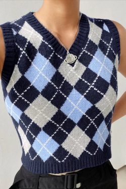 Avril Vintage Knit Plaid Sweater Y2k Vest