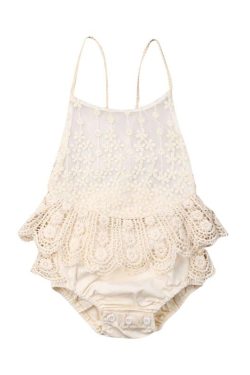 Baby Romper Boho Lace Cake Smash Outfit First Birthday Flower Cream Sleeveless Jumpsuit Summer Clothes
