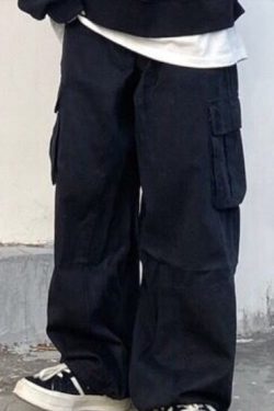 Baggy Black Cargo Pants For Men Khaki Cargo Trousers Male Vintage Loose Casual Autumn Japanese Streetwear Hip Hop