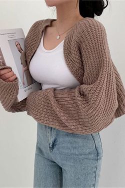 Batwing Sleeve Ribbed Knit Cropped Cardigan Sweater Shrug Bolero Korean Fashion Aesthetic