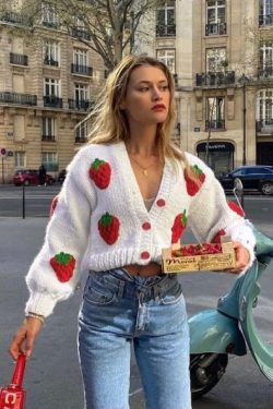 Bestseller Beautiful Strawberry Knit Trendy Knitted Cardigan Sweater Fun Quirky Women's Gift