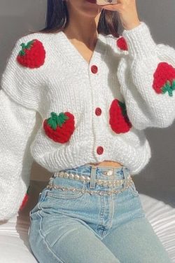 Bestseller Beautiful Strawberry Knit Trendy Knitted Cardigan Sweater Fun Quirky Women's Gift