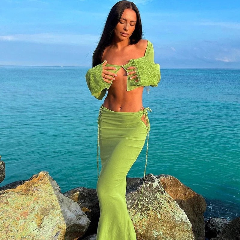 Bestseller Mermaid Set Greek Goddess White Top And Maxi Skirt Set Summer Beach Co Ord