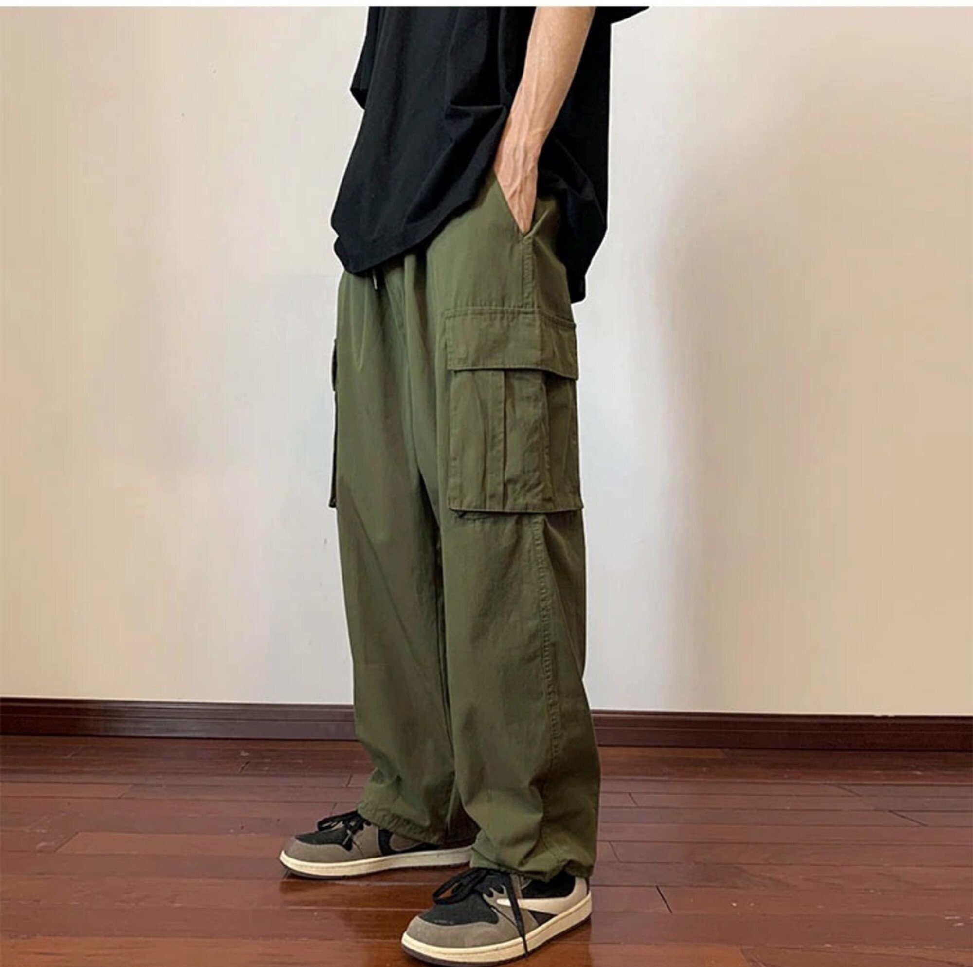 Big Pockets Casual Cargo Pants Men's Vintage Hip Hop Pants Fashion Loose Straight Wide Leg Pants Men Streetwear Trousers Male