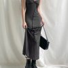 Black Aesthetic Lace Sleeveless V Neck Long Dress Dark Academia Trendy Clothes Gothic Sexy Bandage Vintage Streetwear