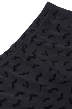 Black Bat Print Flared Slacks See Through Pants