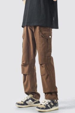 Black Brown Vintage Unisex Pants Multi Pocket Pants Casual Vintage Loose Cargo Pants Y2k Trousers Street Wear Pants