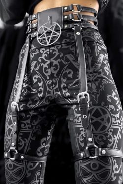 Black Corset & Faux Leather Underbust Corset Mall Goth Pentagram Corset Belt Goth Corset Gothic