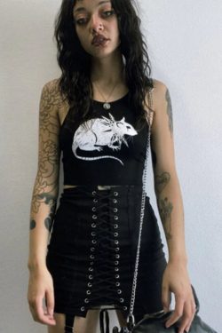 Black Grunge Tank Crop Top & Gothic Clothing Fairycore Mall Goth Punk