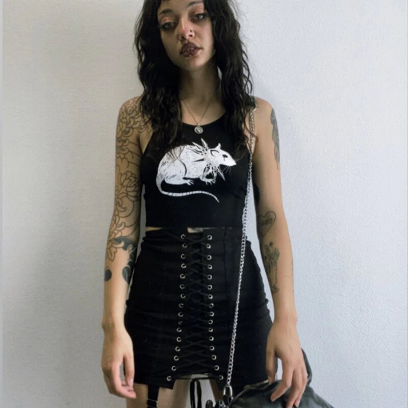Black Grunge Tank Crop Top & Gothic Clothing Fairycore Mall Goth Punk
