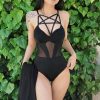 Black Jumpsuit With Five Pointed Star Hollowed Out Jumpsuit Gothic Mesh Perspective Jumpsuit