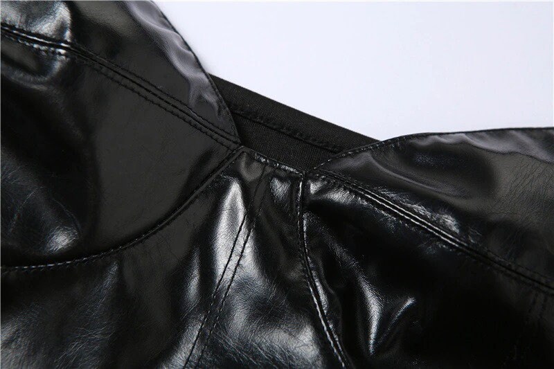 Black Leather Halter Crop Top Streetwear Gothic Harajuku Punk Rave