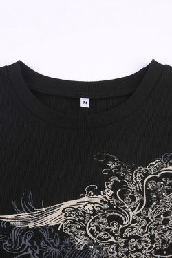 Black O Neck Long Sleeve Grunge Retro Crop Top Y2k Clothing Trendy Clothes