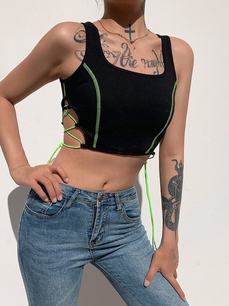 Black Off The Shoulder Aesthetic Rave Crop Top Y2k Clothing Trendy Clothes